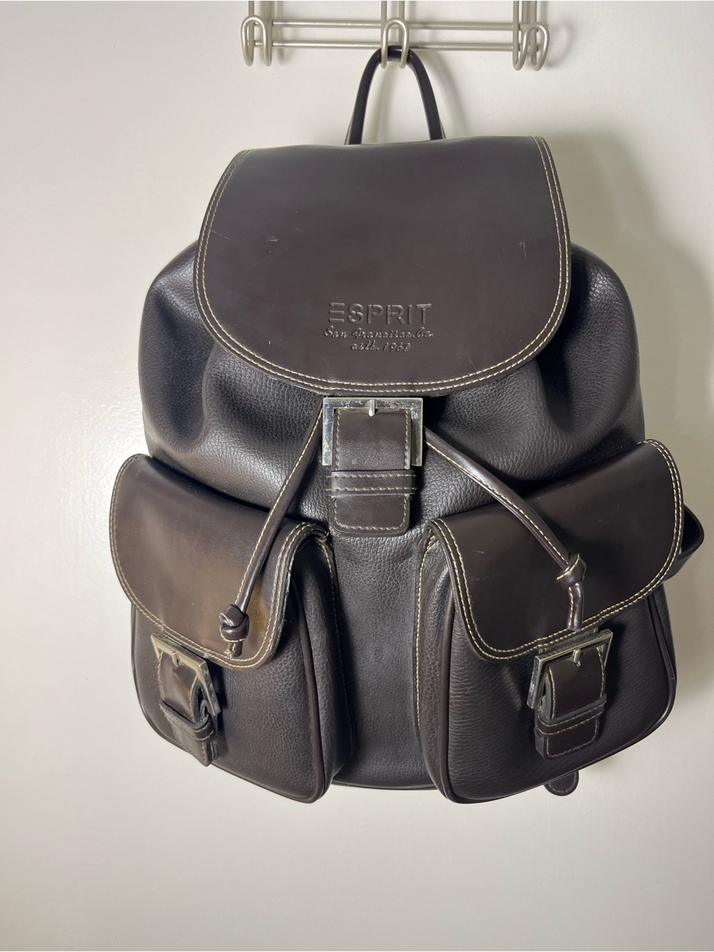 Vintage 90s y2k Esprit dark brown faux leather backpack with adjustable straps